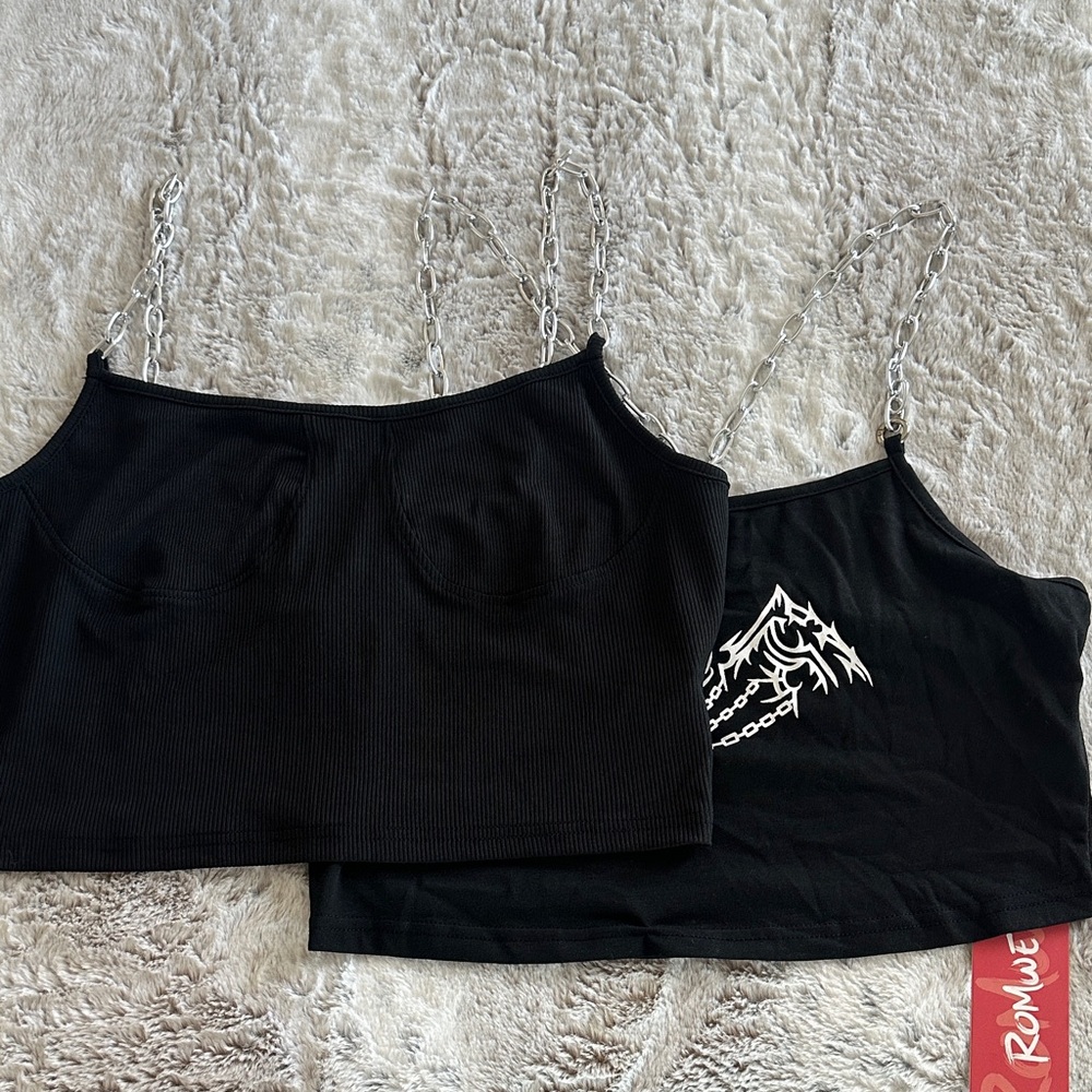 Black Crop Tops with Chain Straps